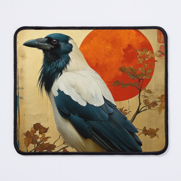 Item preview, White and black Crow painting standing in turquoise water with a red designed and sold by Rockwpapart.