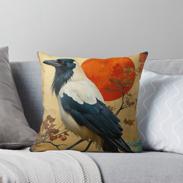 Item preview, White and black Crow painting standing in turquoise water with a red designed and sold by Rockwpapart.