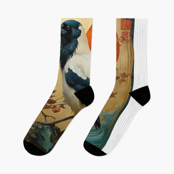 Item preview, White and black Crow painting standing in turquoise water with a red designed and sold by Rockwpapart.