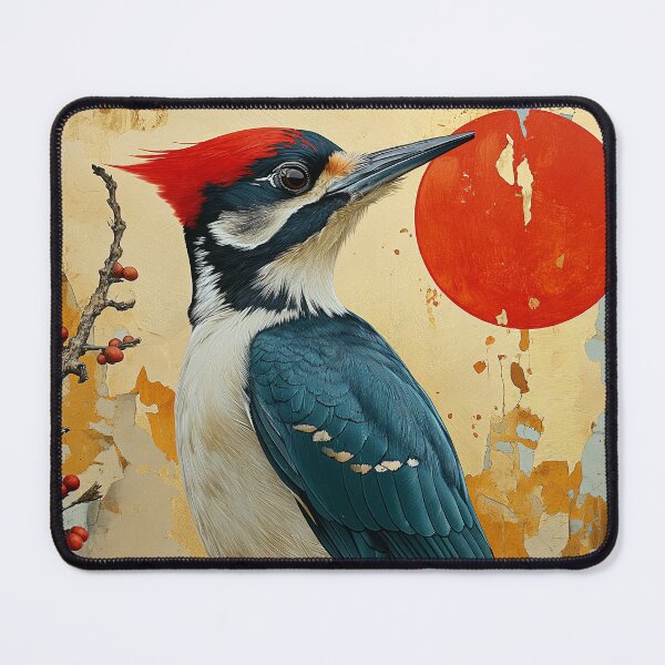 Item preview, Woodpecker art standing in turquoise water with a red designed and sold by Rockwpapart.