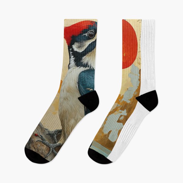 Item preview, Woodpecker art standing in turquoise water with a red designed and sold by Rockwpapart.