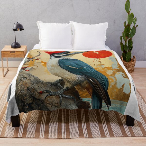 Item preview, Woodpecker art standing in turquoise water with a red designed and sold by Rockwpapart.