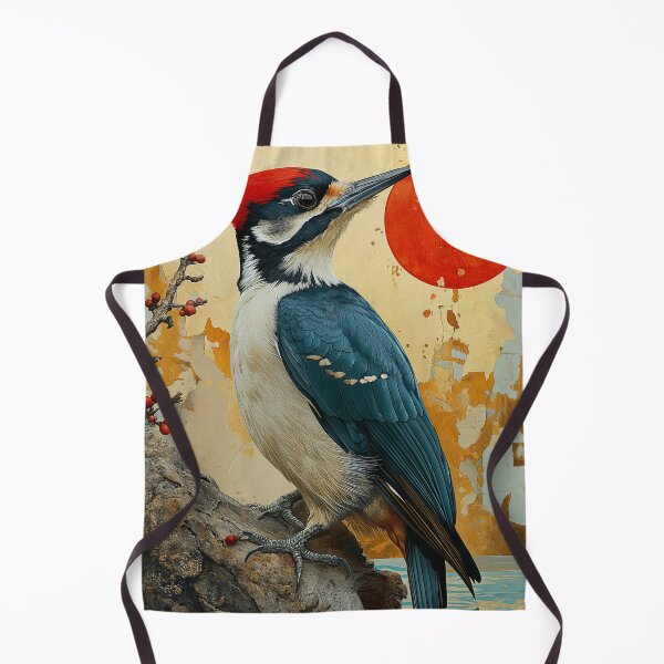 Item preview, Woodpecker art standing in turquoise water with a red designed and sold by Rockwpapart.