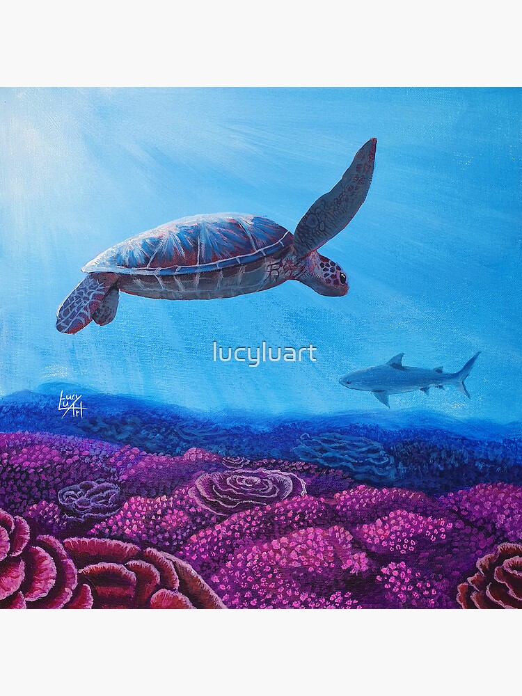 Thumbnail 4 of 4, Pillow, Sea Turtle Coral Reef Shark designed and sold by lucyluart.