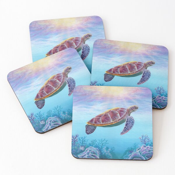 Item preview, Colourful Sea Turtle Coral Reef Painting designed and sold by lucyluart.