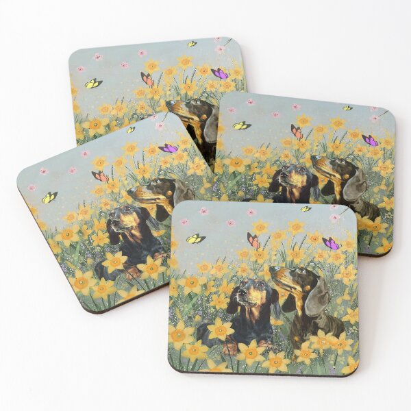Item preview, Dachshund Couple In The Yelow Flower Garden designed and sold by Clitus.