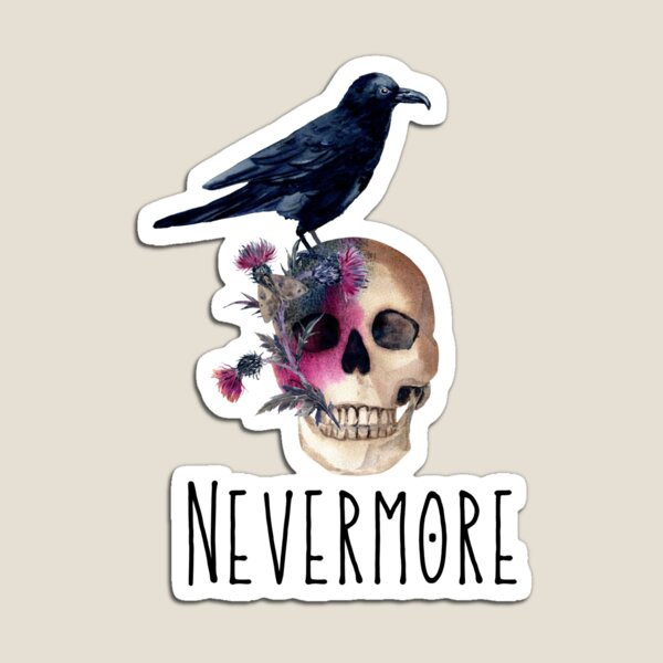 Item preview, Nevermore Skull and Raven Sticker designed and sold by BooksnBotany.