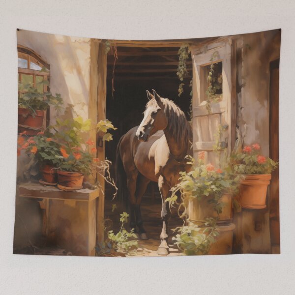 Item preview, Brown horse standing in stable doorway. designed and sold by ArtbyJanineTate.