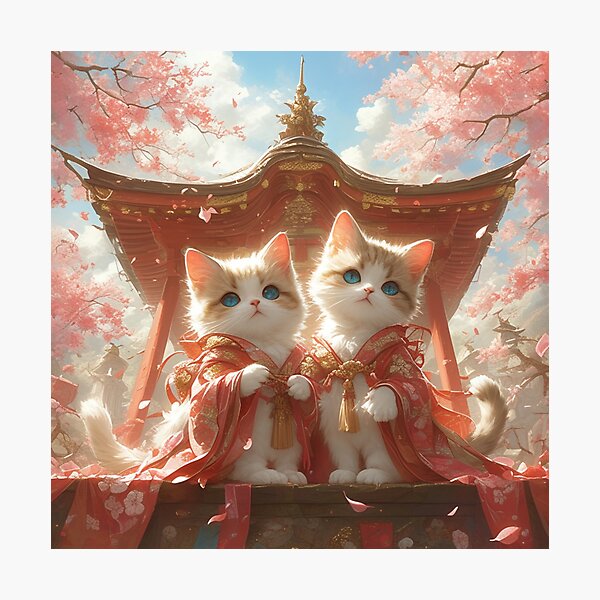 Item preview, Kitten in a shrine, cherry blossoms designed and sold by sereneprint.