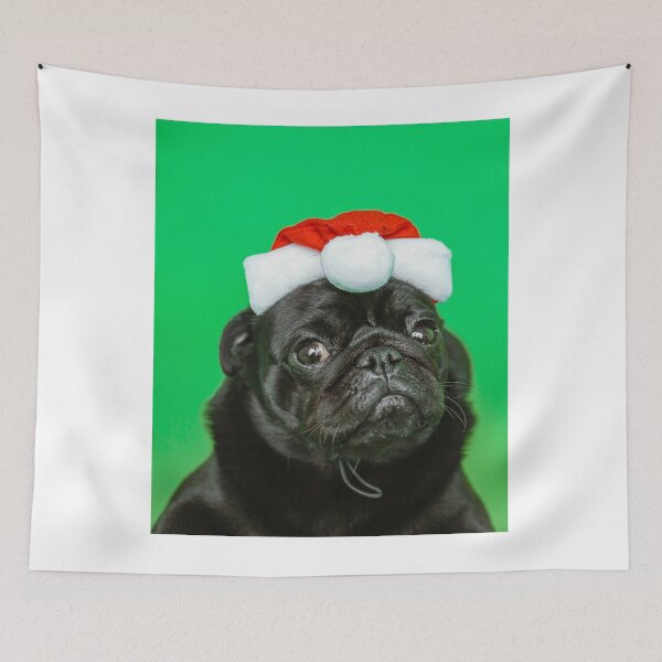 Item preview, Black Pug Dog Wearing Santa Hat designed and sold by VanGaldo.