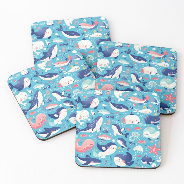 Item preview, Cute Marine Animals Seamless Pattern designed and sold by sereneprint.