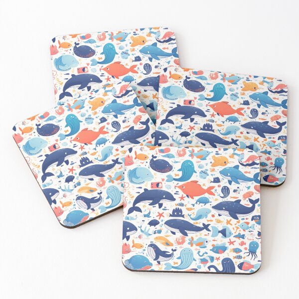 Item preview, Cute Marine Animals Seamless Pattern designed and sold by sereneprint.