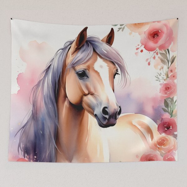 Item preview, Equestrian Elegance: Horse with Roses and Flowers Art Print designed and sold by Artforhorse.