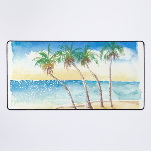 Item preview, Sandy Beach Seascape Scene Watercolor in the Caribbean  designed and sold by artshop77.