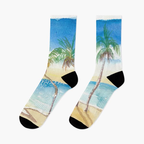 Item preview, Sandy Beach Seascape Scene Watercolor in the Caribbean  designed and sold by artshop77.