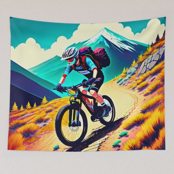 Item preview, Rush of Adrenaline: Mountain Biker Descending Downhill with Thrilling Speed designed and sold by GrizzlyCollective.