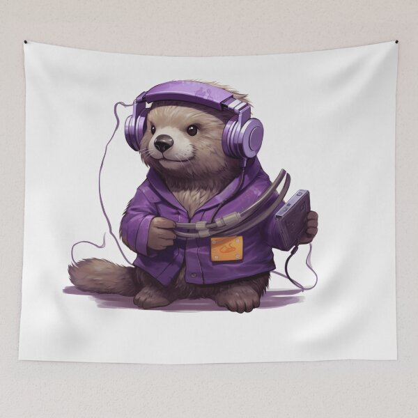 Item preview, Kawaii otter listen music on the Purple tape cassette with cute face in cartoon style designed and sold by MilkyBerryShop.