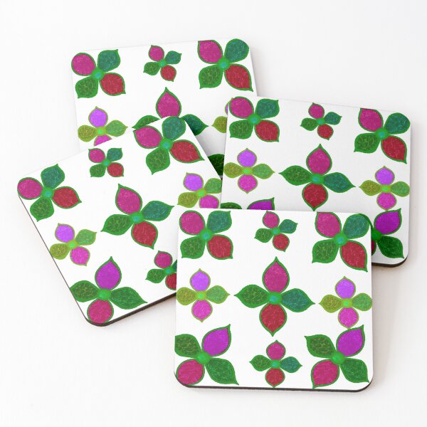Item preview, Stained Glass Colorful Red, Green, and Purple Flowers - Hand-drawn designed and sold by Victoria Rose.