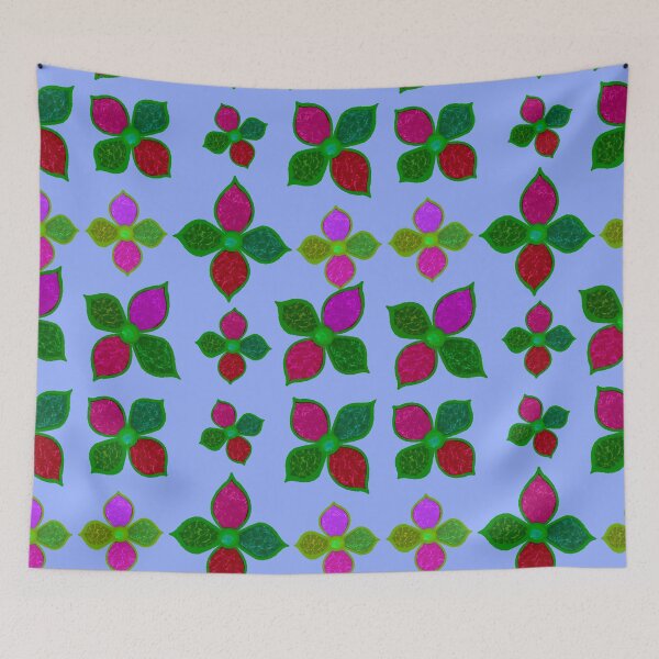 Item preview, Stained Glass Colorful Red, Green, and Purple Flowers - Hand-drawn designed and sold by Victoria Rose.