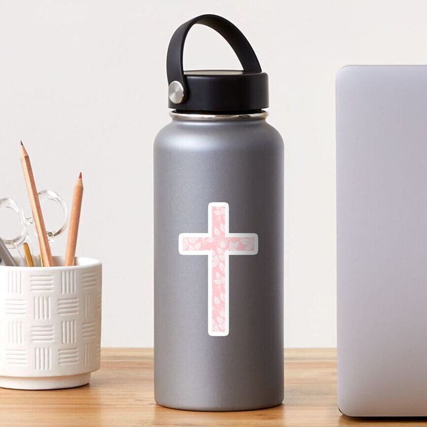 Pink Floral Cross Sticker