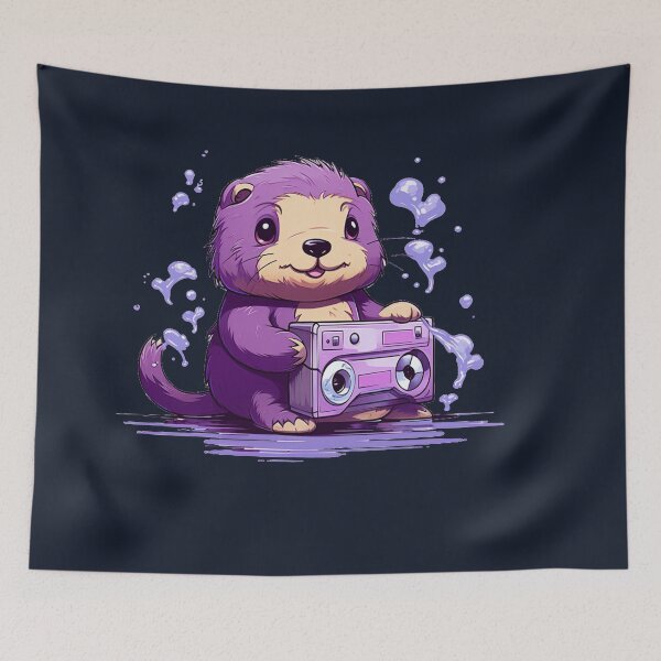 Item preview, Cute sea otter listen music on the Purple tape cassette  designed and sold by MilkyBerryShop.