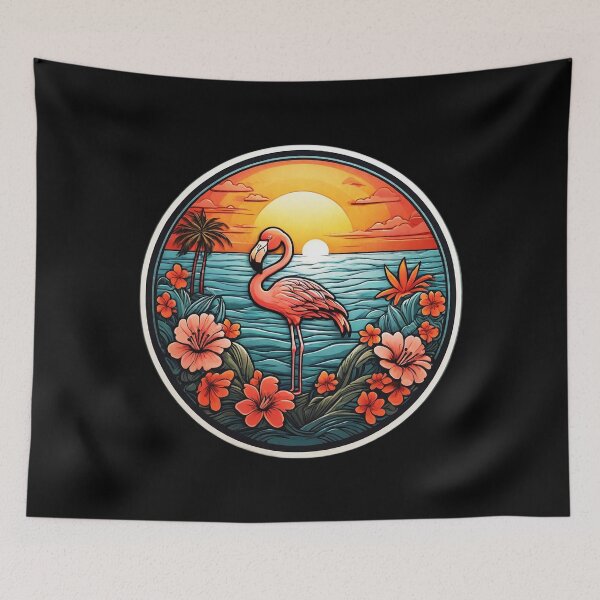 Item preview, Pink Flamingo at Sunset on a Hawaiian Beach with Orchids designed and sold by NautiChic.