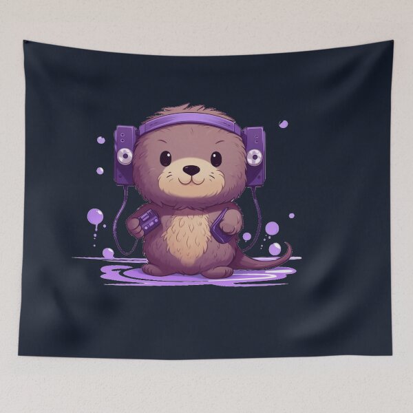 Item preview, Kawaii sea otter listen music on the Purple tape cassette  designed and sold by MilkyBerryShop.