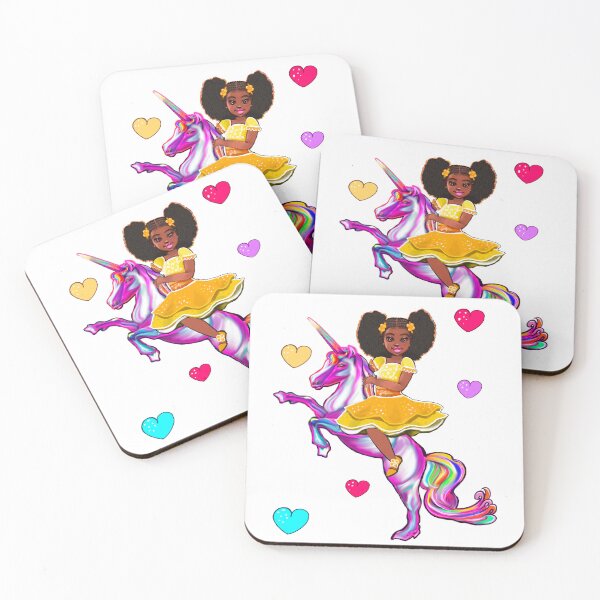 Item preview, Afro hair Princess on a unicorn pony with love hearts - black girl with curly afro hair on a horse. Black princess designed and sold by Artonmytee.