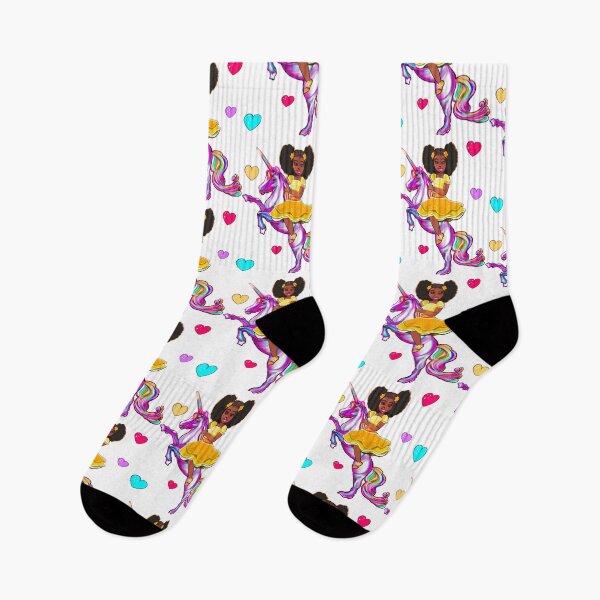 Item preview, Afro hair Princess on a unicorn pony with love hearts - black girl with curly afro hair on a horse. Black princess designed and sold by Artonmytee.