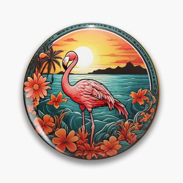 Item preview, Elegant Pink Flamingo at Sunset with Hawaii Orchids designed and sold by NautiChic.