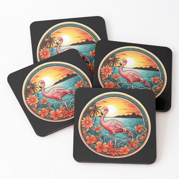 Item preview, Elegant Pink Flamingo at Sunset with Hawaii Orchids designed and sold by NautiChic.