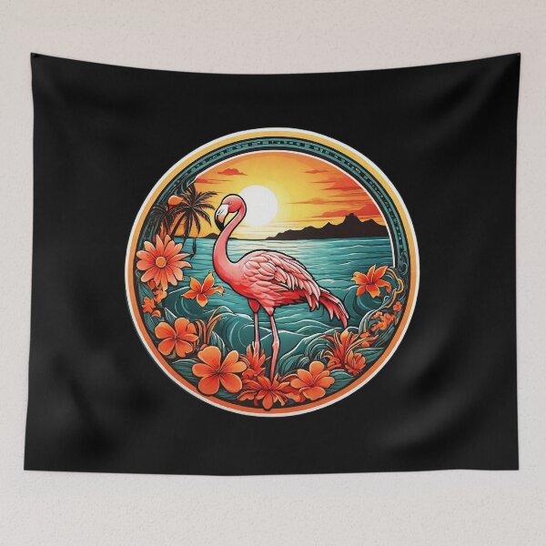 Item preview, Elegant Pink Flamingo at Sunset with Hawaii Orchids designed and sold by NautiChic.