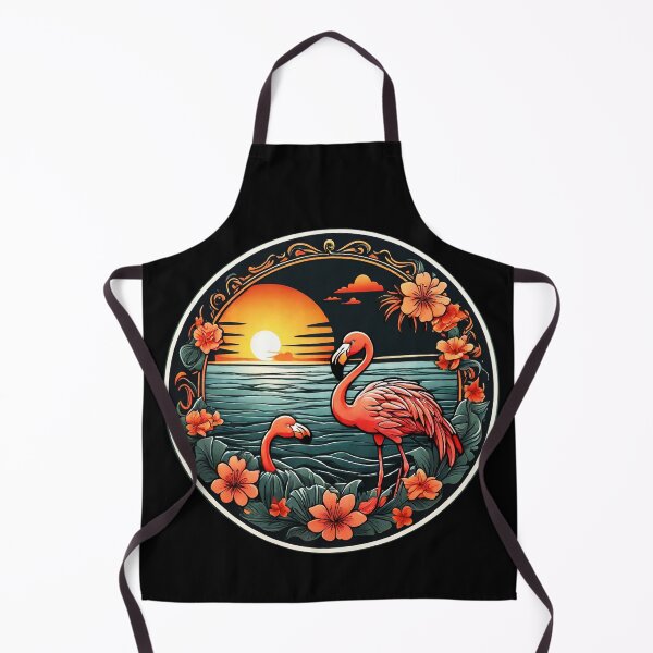 Item preview, Cute Flamingo Pair at Sunset with Hawaiian Flowers designed and sold by NautiChic.