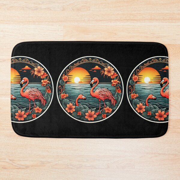 Item preview, Cute Flamingo Pair at Sunset with Hawaiian Flowers designed and sold by NautiChic.