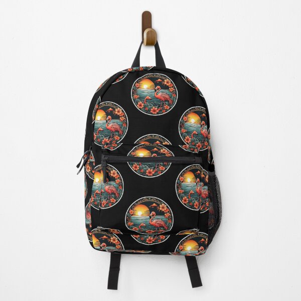 Item preview, Cute Flamingo Pair at Sunset with Hawaiian Flowers designed and sold by NautiChic.