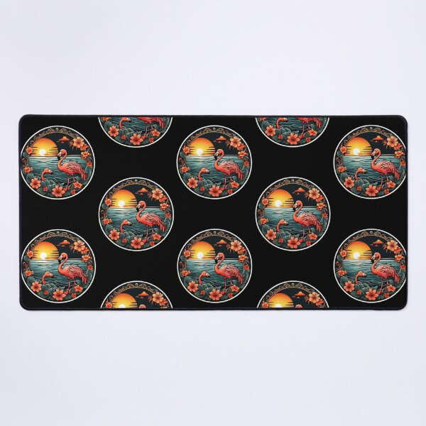 Item preview, Cute Flamingo Pair at Sunset with Hawaiian Flowers designed and sold by NautiChic.