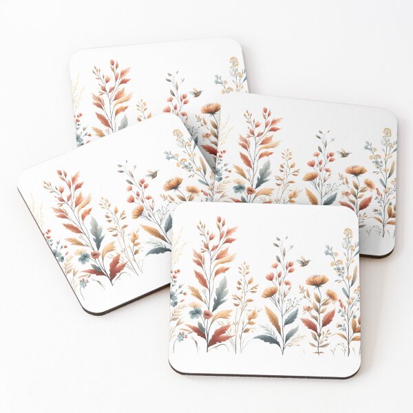 Item preview,  floral pattern art Print of calm beige shades of wildflowers autumn warm colors poster for bedroom designed and sold by naivnoia.