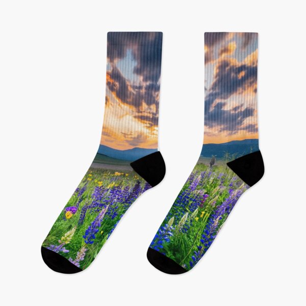 Item preview, Retro Colored Mountain Landscape With Wildflower Mountains In The Background And Dark Clouds - Wall Art designed and sold by thespecialtyhub.