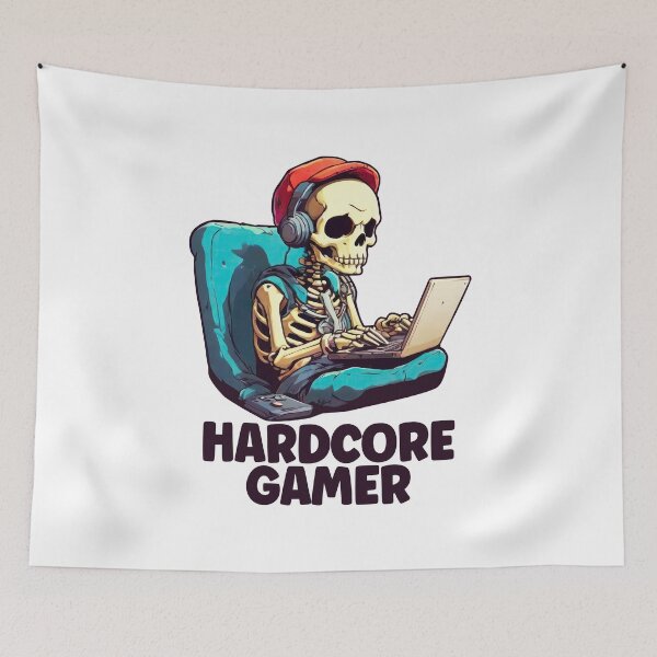 Item preview, Hardcore Gamer, Video Games, Skeleton Gaming, Cool Gamers designed and sold by Porcupine Tees ⭐⭐⭐⭐⭐.