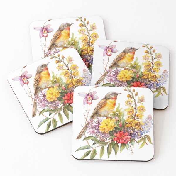 Item preview, Watercolor painting of Birds of Oz with beautiful flowers designed and sold by Chomchol.