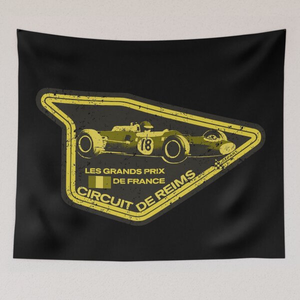 Item preview, Reims circuit French Grand Prix - vintage distressed yellow print designed and sold by retropetrol.