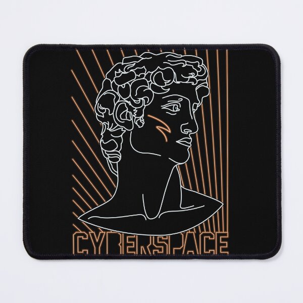 Item preview, Michelangelo's David head linear illustration with neon lines and slogan cyberspace. designed and sold by Marina Smorodinskaya.