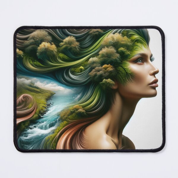 Item preview, Surrealistic depiction of a woman with flowing hair that transforms into a river or forest designed and sold by AndreaMart.