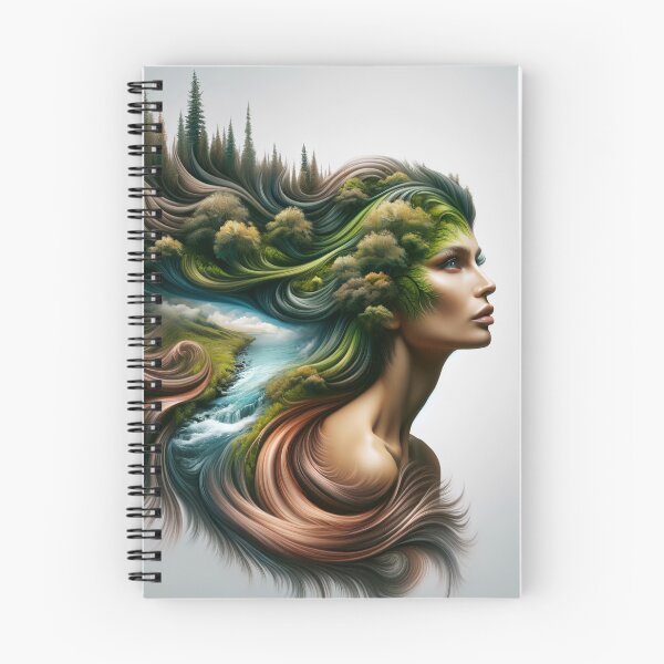 Item preview, Surrealistic depiction of a woman with flowing hair that transforms into a river or forest designed and sold by AndreaMart.