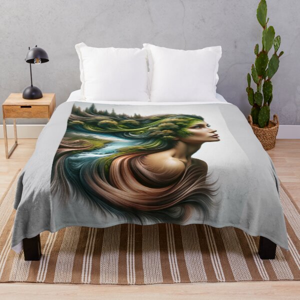 Item preview, Surrealistic depiction of a woman with flowing hair that transforms into a river or forest designed and sold by AndreaMart.