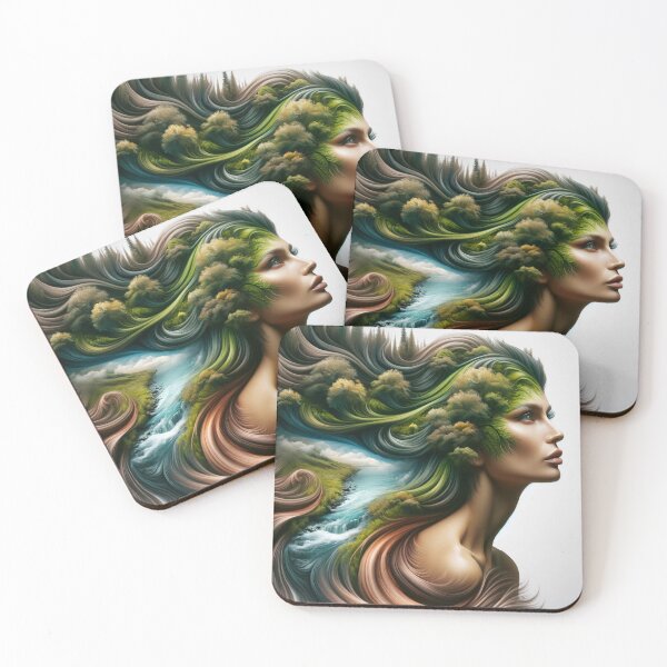 Item preview, Surrealistic depiction of a woman with flowing hair that transforms into a river or forest designed and sold by AndreaMart.