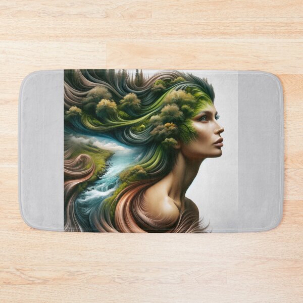 Item preview, Surrealistic depiction of a woman with flowing hair that transforms into a river or forest designed and sold by AndreaMart.