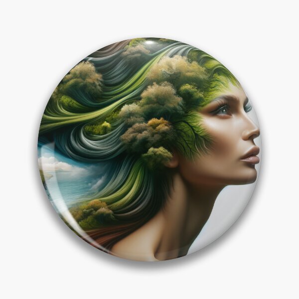 Item preview, Surrealistic depiction of a woman with flowing hair that transforms into a river or forest designed and sold by AndreaMart.