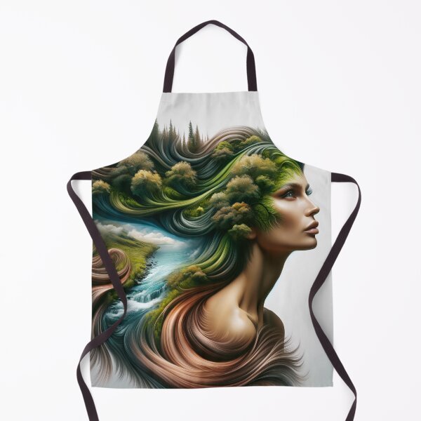 Item preview, Surrealistic depiction of a woman with flowing hair that transforms into a river or forest designed and sold by AndreaMart.