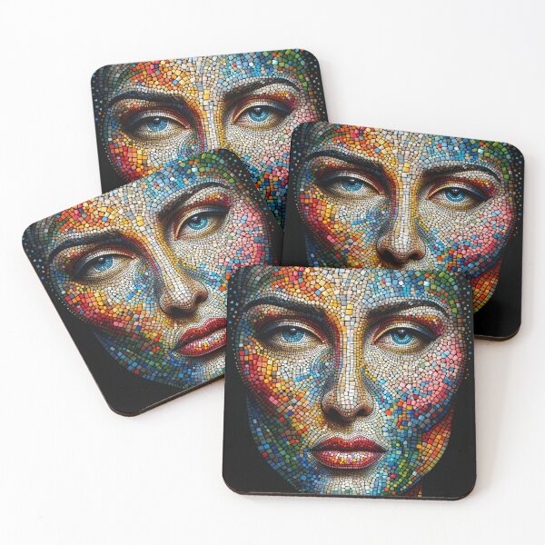 Item preview, Woman's face assembled from small colorful mosaics, creating a vibrant image designed and sold by AndreaMart.